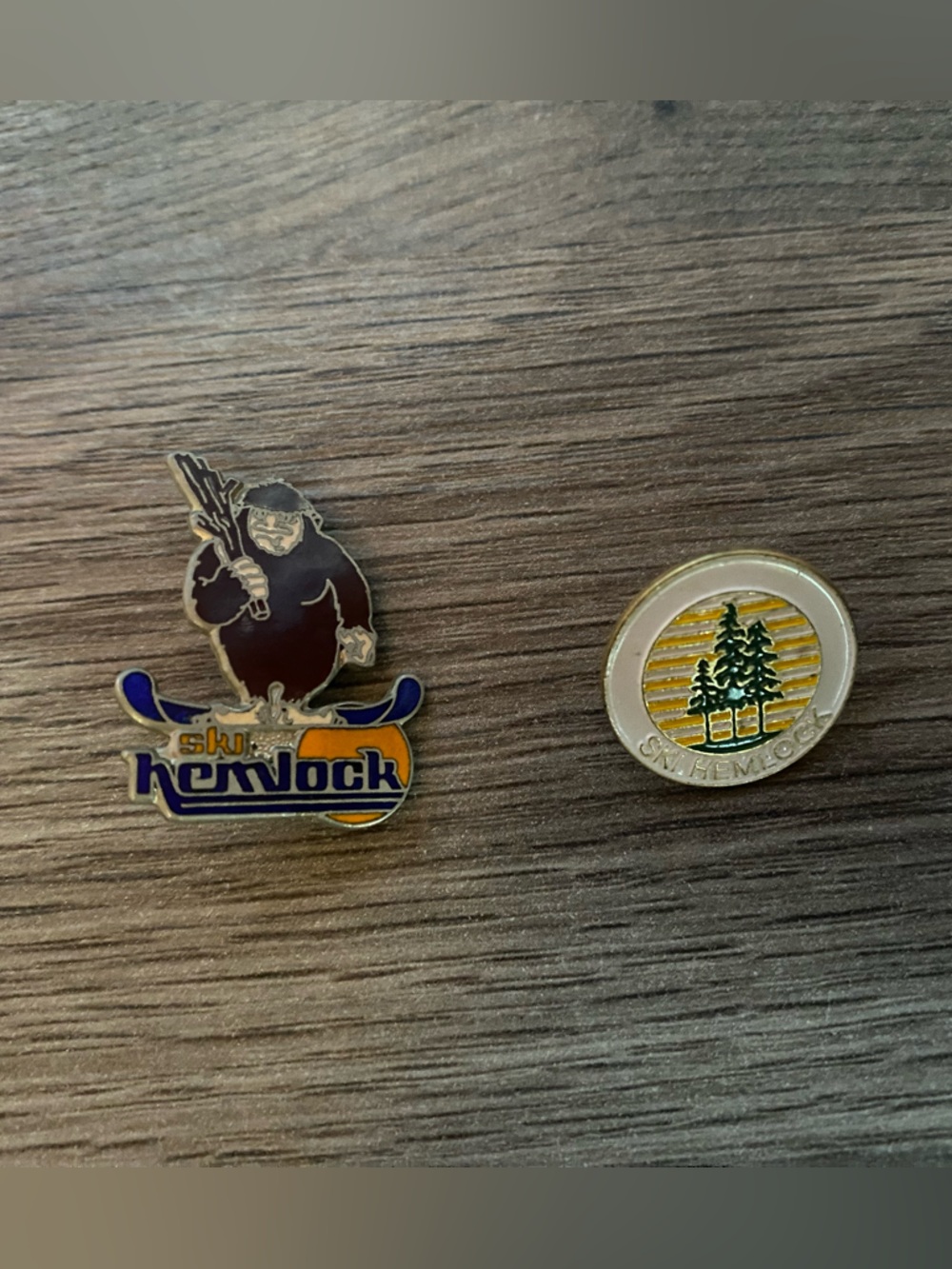 Rare Ski Hemlock Enamel Pin & Pine Tree Badge - Yellow, Blue, Green